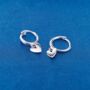 Silver Heasrt Charm Hoop Earrings, Unisex Hoop Earrings, Minimalistic Hoops, thumbnail 4 of 7