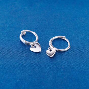 Silver Heasrt Charm Hoop Earrings, Unisex Hoop Earrings, Minimalistic Hoops, 4 of 7