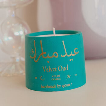 Eid Ramadan Velvet Oud Handmade Vegan Soy Candle, 4 of 5