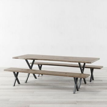 Chelsea Grey Live Edge Oak Dining Table X Shaped Legs, 4 of 5