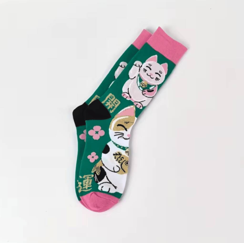 Novelty Fun Socks Size Five To Nine ~ Lucky Chinese Cat, 1 of 6