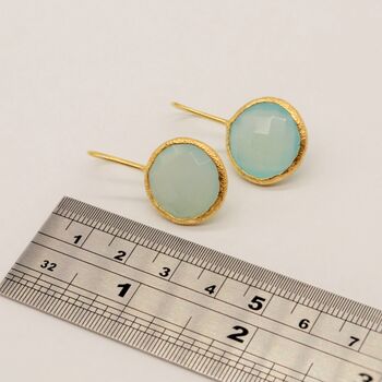 Aqua Chalcedony Earrings: Gold, Dangle Drop, Sterling Silver, Round Blue Gemstone Jewelry, 5 of 5