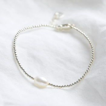 Dainty Seed Bead And Pearl Bracelet In Silver Plating, 2 of 3