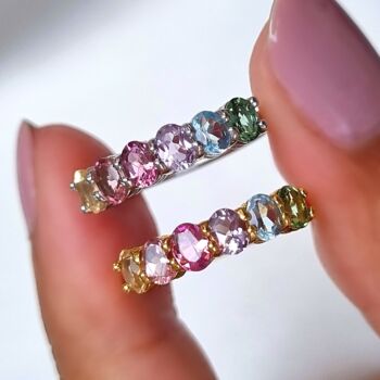 Rainbow Multicoloured Gemstone Half Eternity Ring, 2 of 12