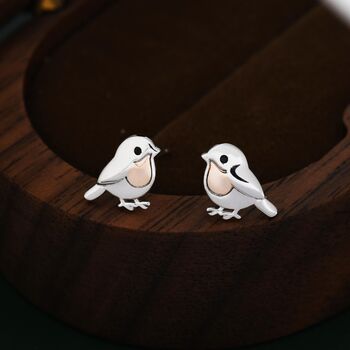 Sterling Silver Baby Robin Bird Stud Earrings, 3 of 11