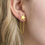 Gold Plated Star Earrings With Chain Drop Detail, thumbnail 1 of 8