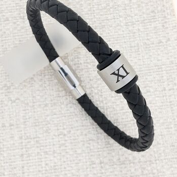 Steel 11th Wedding Anniversary Gift For Him – Leather And Stainless Steel Bracelet, 2 of 4
