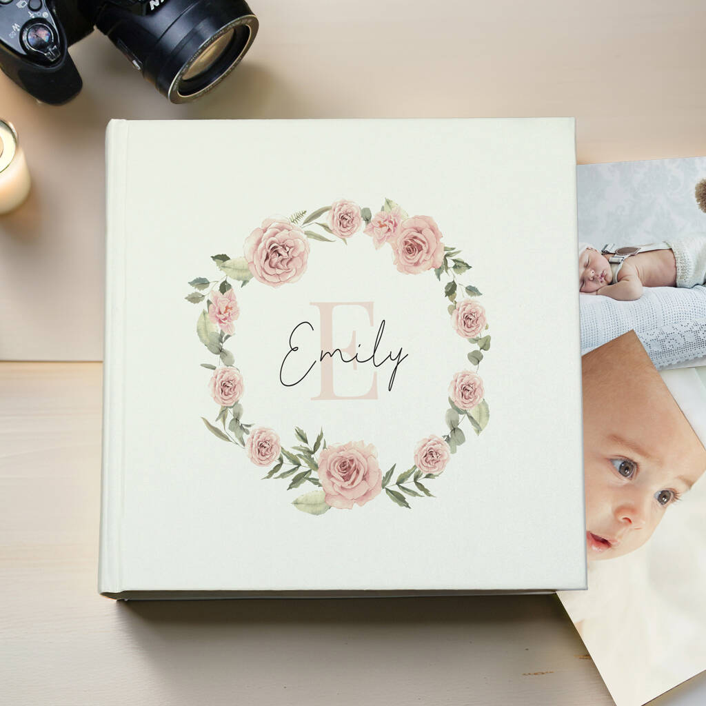 Personalised Floral Wreath Square Photo Album, 1 of 7