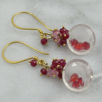 Rose Quartz, Ruby Spinel Gold Earrings, 6 of 6