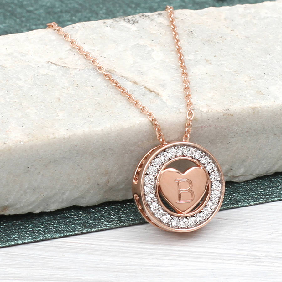 Rose Gold And Cubic Zirconia Initial Heart Pendant By Hurleyburley