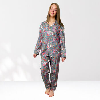 Grey And Pink Floral 100% Cotton Ladies Pyjamas, 3 of 8