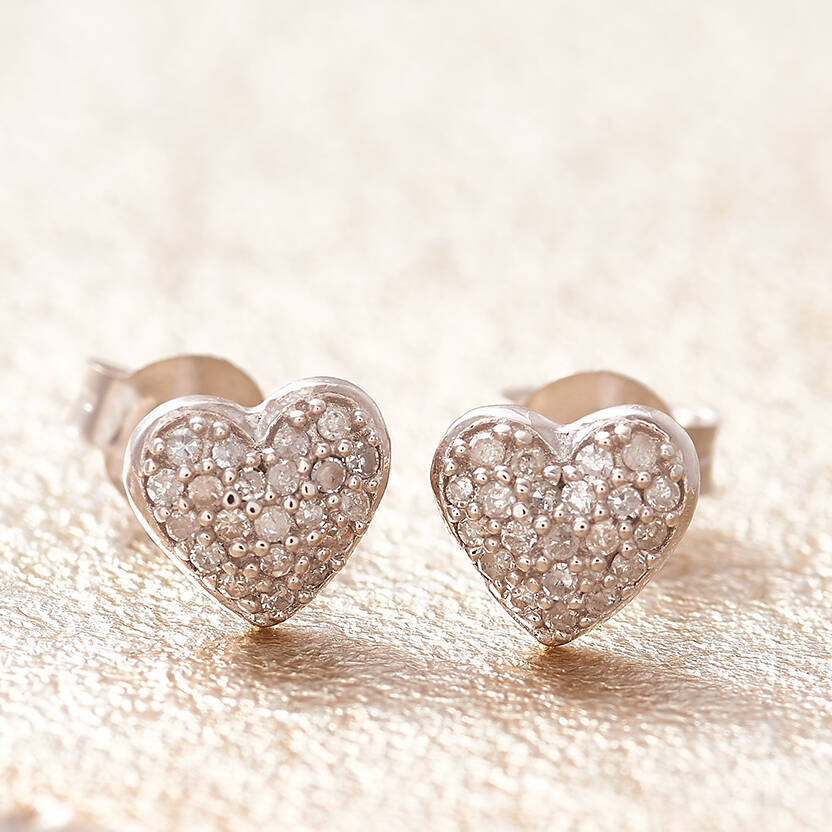 Diamond Earrings Tiny Heart Studs, 1 of 4