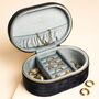 'Written In The Stars' Velvet Oval Jewellery Case In Navy, thumbnail 3 of 3