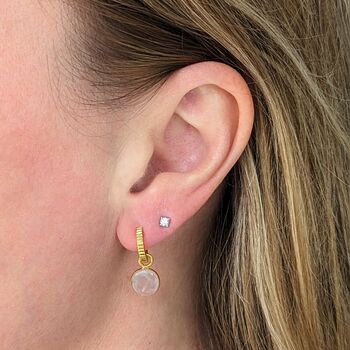 Circle Rose Quartz January Birthstone Earrings, Gold, 2 of 5