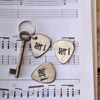 6th Anniversary Iron Guitar Pick Key Ring Or Token, 6 of 9