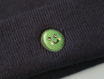 Happy Pea Embroidered Kids Beanie, 2 of 3