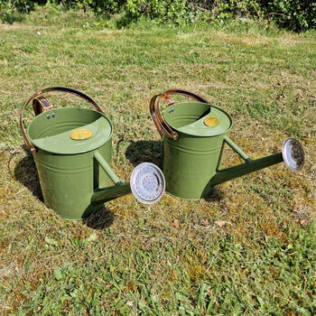 Pair Of Heritage Green And Copper Watering Cans, 2 of 10
