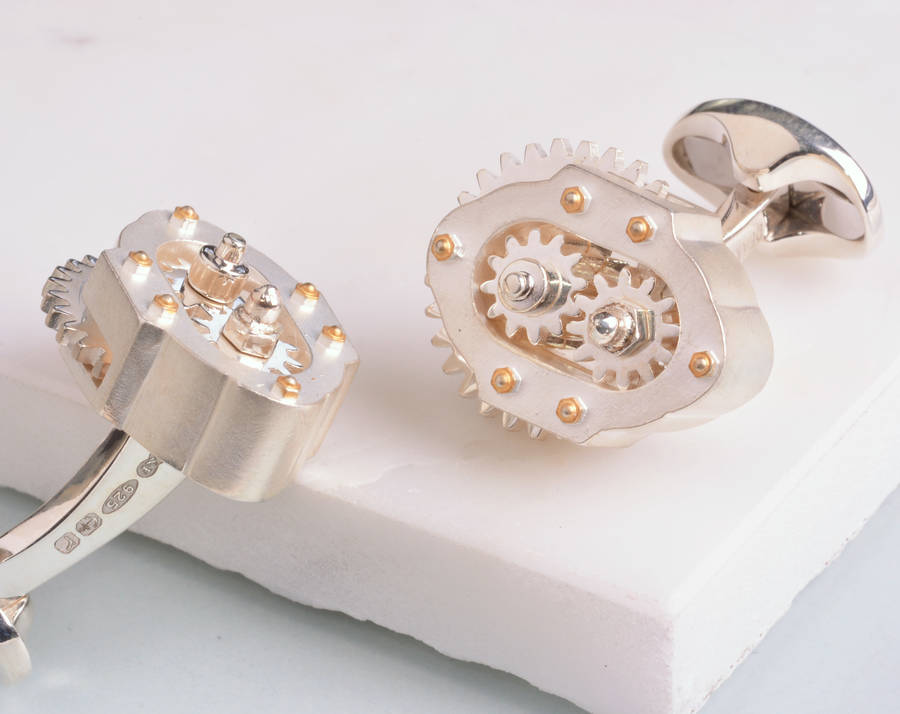 Image of Solid Silver And Gold Moving Cog Cufflinks, Silver