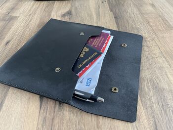 Personalised Black Leather A5 Travel Documents Folder, 4 of 12