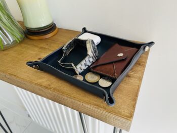 Personalised Dark Blue Leather Desk Accessories Tray, 9 of 12