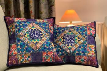 Handmade Indian Patchwork Cushion Cover Blue, 5 of 7