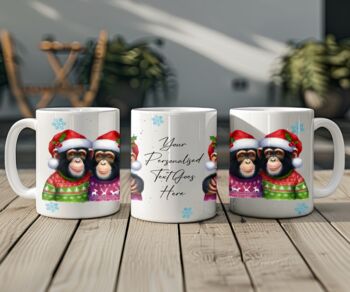 Personalised Chimpanzee Love Couple In Christmas Jumpers Mug B, 2 of 2