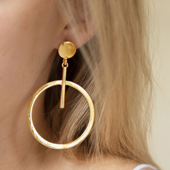 Large Hoop And Bar Drop Earrings In Gold Colour, 2 of 3