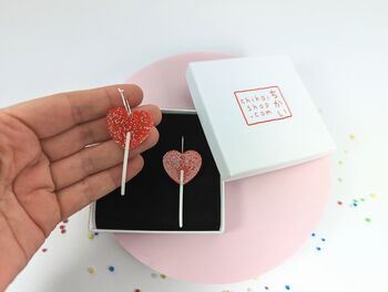 Heart Lollipop Earrings Acrylic Sterling Silver Hoops, 10 of 10