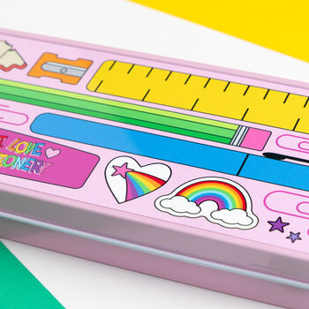 Colourful Stationery Pink Metal Pencil Tin, 8 of 8
