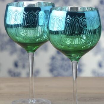 Set Of Two Electroplated Peacock Design Martini Glasses, 4 of 4
