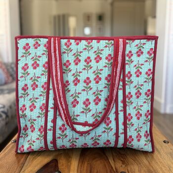 Tote Bag, Beach Bag, Block Print Indian Handbag, 9 of 12