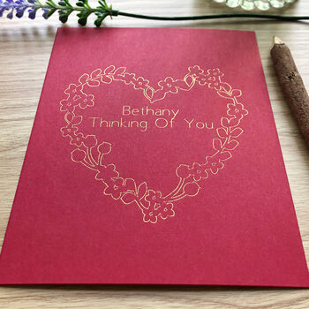 Personalised Thinking Of You Heart Flower Wreath Card, 3 of 9
