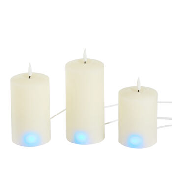 Set Of Three Rechargeable Tru Glow Wax Pillar Candles, 10 of 11