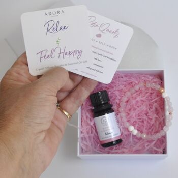 Anxiety Rose Quartz Crystal Diffuser Bracelet Essential Oil Gift Set, 2 of 6