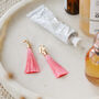 Gold Plate And Peach Pink Tassel Drop Earrings, thumbnail 1 of 3