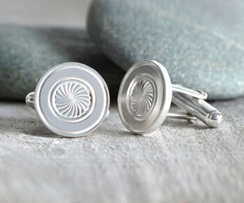 Hand Engraved Radial Cufflinks In Sterling Silver, 3 of 5