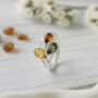 Handmade Tricolour Amber And Sterling Silver Teardrop Ring, thumbnail 1 of 4