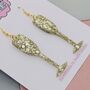 Gold Champagne Flute Glitter Earrings, thumbnail 2 of 4