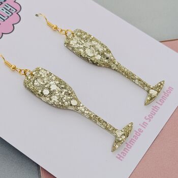 Gold Champagne Flute Glitter Earrings, 2 of 4