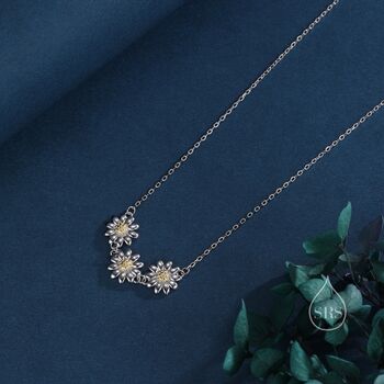 Daisy Flower Trio Pendant Necklace, 6 of 11
