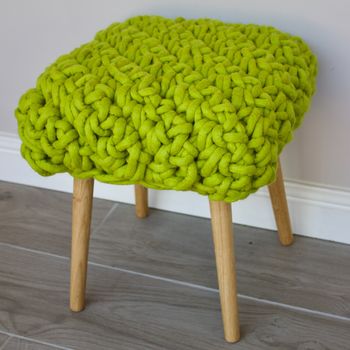 'Hermia' Handwoven Wool Footstool With Oak Legs, 6 of 10