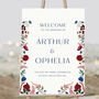 Wedding Welcome Poster In Blue And Red Floral, thumbnail 1 of 3