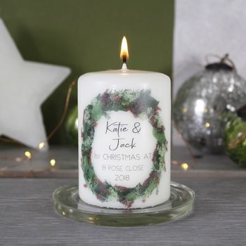 Personalised New Home Christmas Wreath Candle, 2 of 7