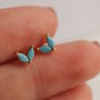 Turquoise Blue Dainty Flower Sterling Silver Stud Earrings, thumbnail 1 of 3