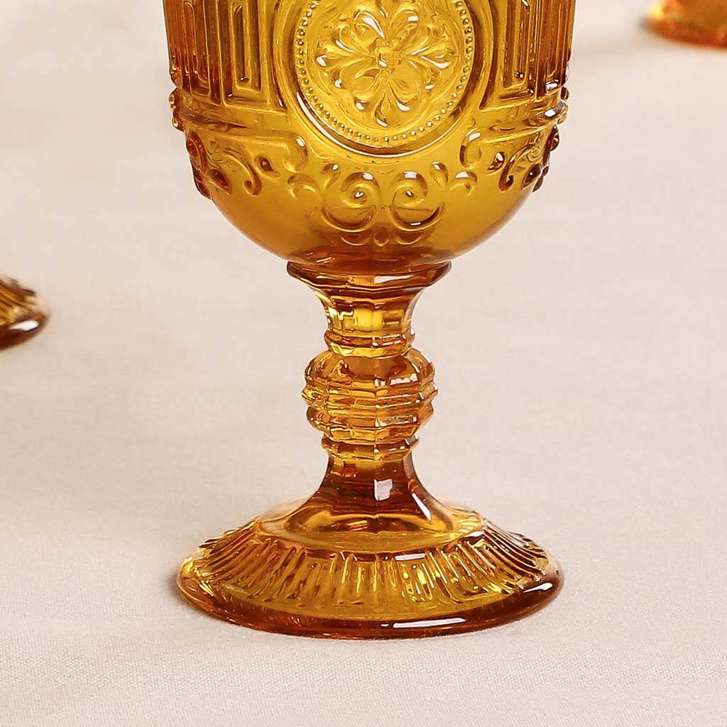 Set Of Four Amber Embossed Wine Glasses By Dibor