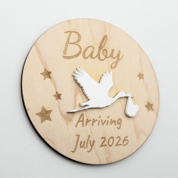 Modern Maple Acrylic Pregnancy Announcement Stork Sign, 6 of 12