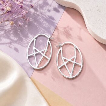 Round Geometric Sterling Silver Hoop Earrings, 4 of 7