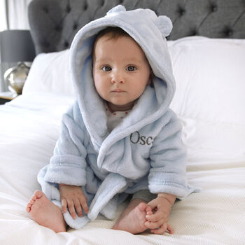 Personalised Soft Baby Blue Dressing Gown With Ears, 3 of 7
