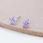 Sterling Silver Lilac Purple Flower Cz Stud Earrings, thumbnail 6 of 12