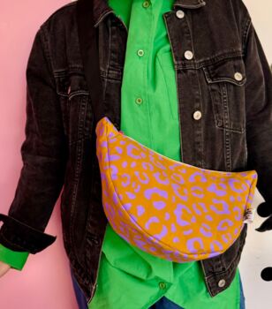 Leopard Purple Print Sling Bag Waxed Cotton Bag, 2 of 3